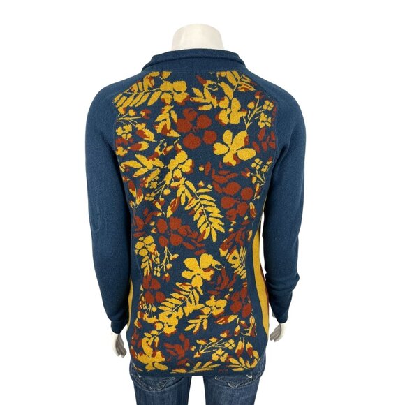 Title Nine 1/4 Zip Floral Sweater Small Zip Arm Pocket Merino Wool Blend Golfing - Picture 3 of 7